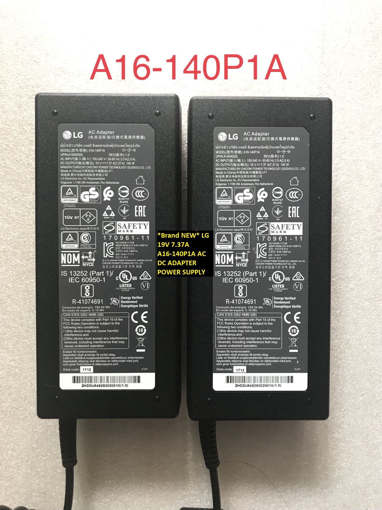 *Brand NEW* AC100-240V POWER SUPPLY 19V 7.37A LG A16-140P1A AC DC ADAPTER - Click Image to Close